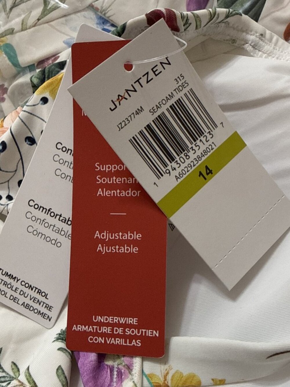 New Jantzen Size 14 White Floral One-piece Swimsuit Tropical Bathing Suit Belted - Picture 5 of 7